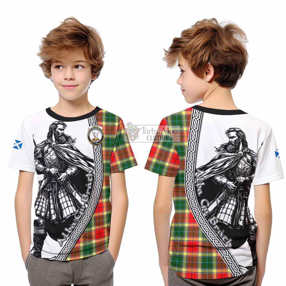 Gibson (Gibbs or Gibsone) Tartan Clan Crest Kid T-Shirt with Highlander Warrior Celtic Style - Tartan Vibes Clothing