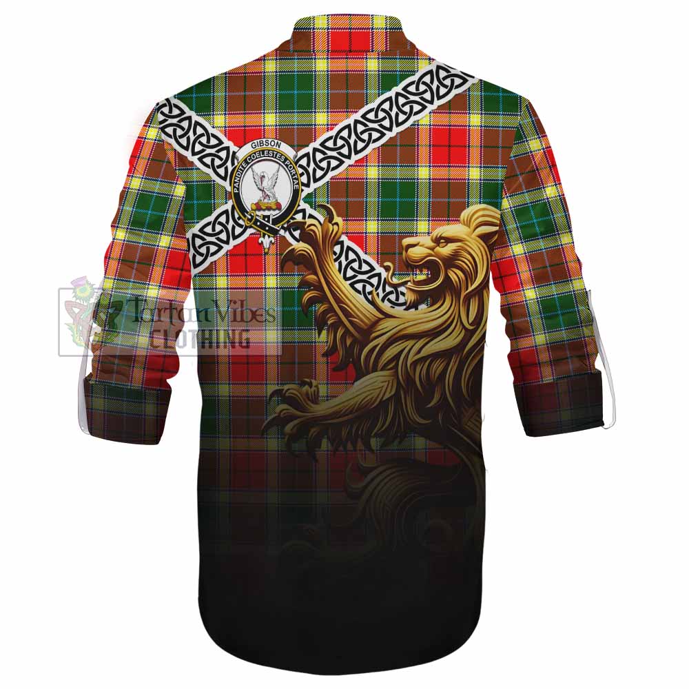 Tartan Vibes Clothing Gibson (Gibbs or Gibsone) Crest Tartan Ghillie Kilt Shirt with Golden Lion Emblem Celtic Style