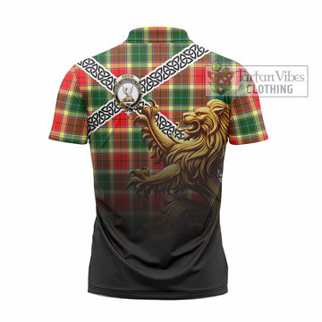 Gibson (Gibbs or Gibsone) Crest Tartan Zipper Polo Shirt with Golden Lion Emblem Celtic Style - Tartan Vibes Clothing