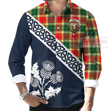 Tartan Vibes Clothing Gibson (Gibbs or Gibsone) Tartan Long Sleeve Button Shirt Featuring Thistle and Scotland Map