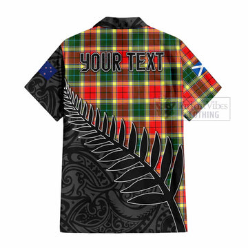 Tartan Vibes Clothing Gibson (Gibbs or Gibsone) Crest Tartan Short Sleeve Button Shirt with New Zealand Silver Fern Half Style