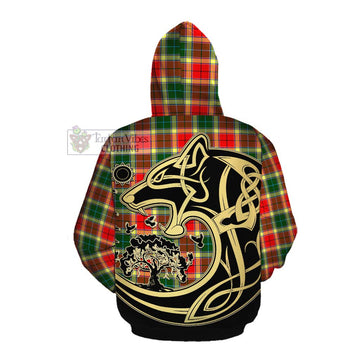 Gibson (Gibbs or Gibsone) Tartan Cotton Hoodie with Family Crest Celtic Wolf Style Pullover Hoodie - Tartan Vibes Clothing
