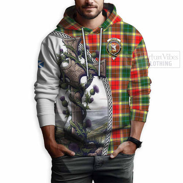 Gibson (Gibbs or Gibsone) Tartan Hoodie with Family Crest and St. Andrew's Cross Accented by Thistle Vines - Tartan Vibes Clothing