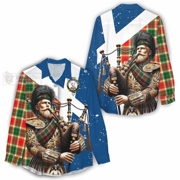 Tartan Vibes Clothing Gibson (Gibbs or Gibsone) Tartan Women's Casual Shirt with Family Crest Scottish Bagpiper Vibes