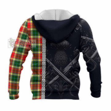 Gibson (Gibbs or Gibsone) Tartan Knitted Hoodie with Family Crest Cross Sword Thistle Celtic Vibes - Tartan Vibes Clothing