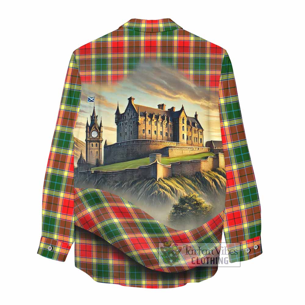 Tartan Vibes Clothing Gibson (Gibbs or Gibsone) Tartan Family Crest Women's Casual Shirt with Scottish Ancient Castle Style
