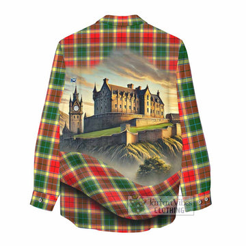 Tartan Vibes Clothing Gibson (Gibbs or Gibsone) Tartan Family Crest Women's Casual Shirt with Scottish Ancient Castle Style