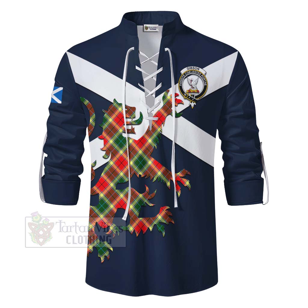 Tartan Vibes Clothing Gibson (Gibbs or Gibsone) Tartan Lion Rampant Ghillie Kilt Shirt Proudly Display Your Heritage with Alba Gu Brath and Clan Name