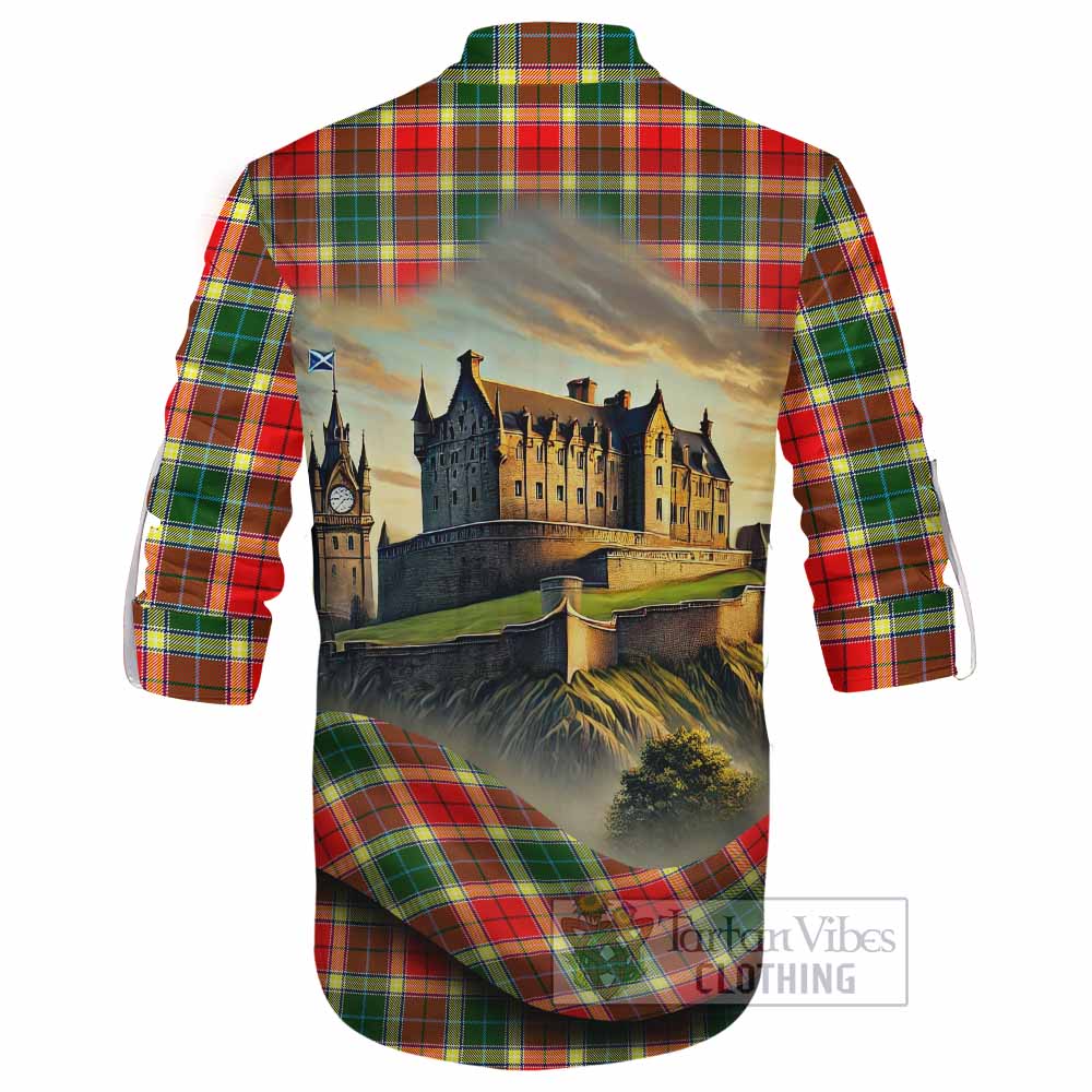 Tartan Vibes Clothing Gibson (Gibbs or Gibsone) Tartan Family Crest Ghillie Kilt Shirt with Scottish Ancient Castle Style
