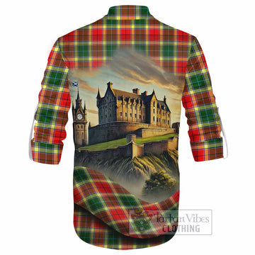 Tartan Vibes Clothing Gibson (Gibbs or Gibsone) Tartan Family Crest Ghillie Kilt Shirt with Scottish Ancient Castle Style