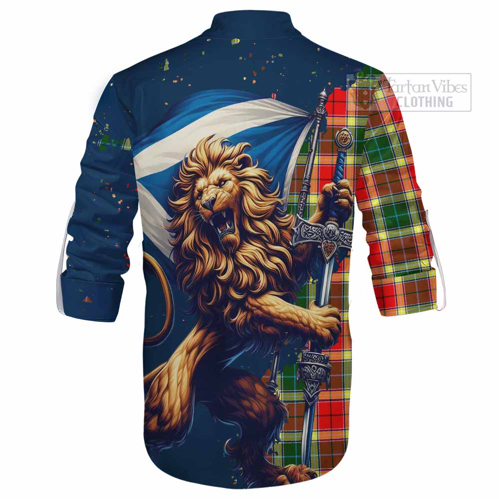 Tartan Vibes Clothing Gibson (Gibbs or Gibsone) Tartan Family Crest Ghillie Kilt Shirt with Scottish Majestic Lion