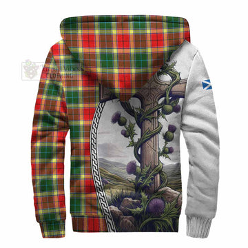 Gibson (Gibbs or Gibsone) Tartan Sherpa Hoodie with Family Crest and St. Andrew's Cross Accented by Thistle Vines - Tartan Vibes Clothing