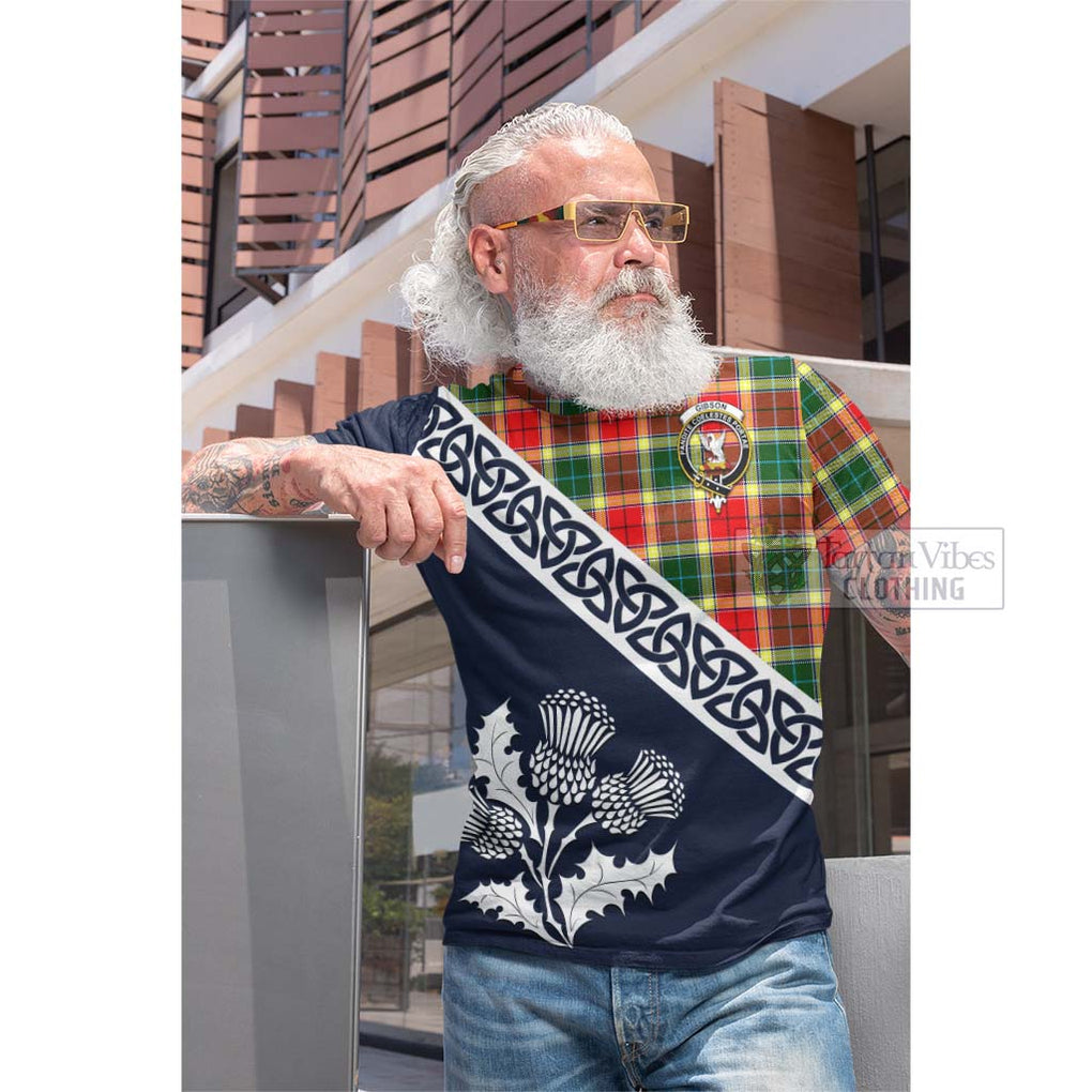 Gibson (Gibbs or Gibsone) Tartan Cotton T-shirt Featuring Thistle and Scotland Map Men's Shirt - Tartan Vibes Clothing