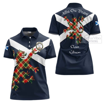 Gibson (Gibbs or Gibsone) Tartan Lion Rampant Women's Polo Shirt Proudly Display Your Heritage with Alba Gu Brath and Clan Name - Tartan Vibes Clothing