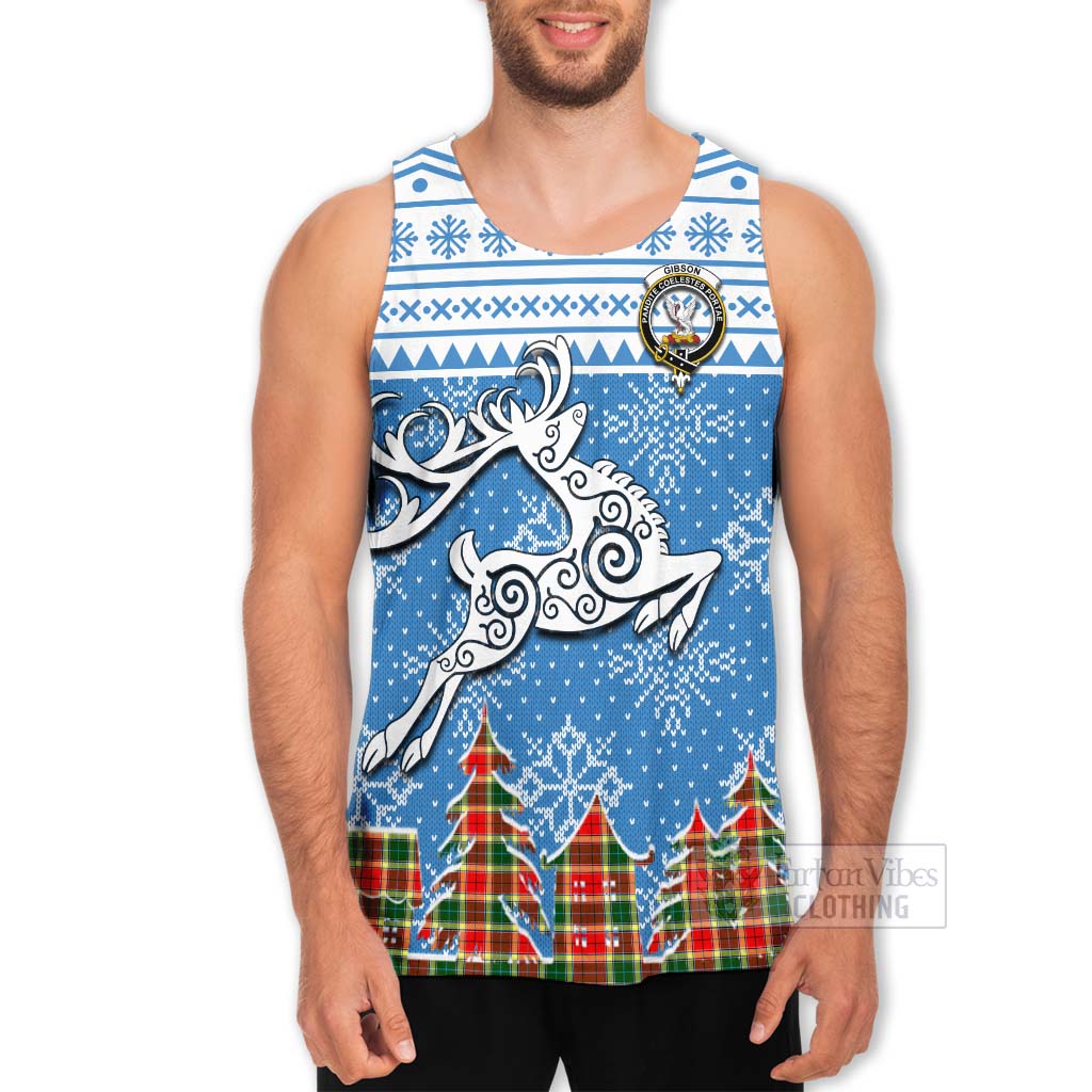 Gibson (Gibbs or Gibsone) Clan Christmas Men's Tank Top Celtic Reindeer Style - Tartan Vibes Clothing