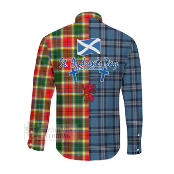 Tartan Vibes Clothing Gibson (Gibbs or Gibsone) Tartan Long Sleeve Button Shirt Happy St. Andrew's Day Half Tartan Style