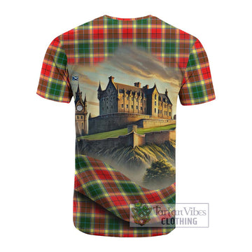 Gibson (Gibbs or Gibsone) Tartan Family Crest Cotton T-shirt with Scottish Ancient Castle Style - Tartan Vibes Clothing