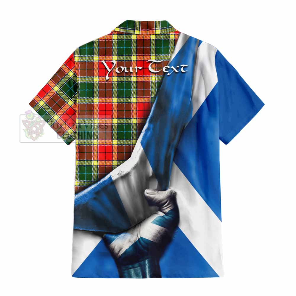 Tartan Vibes Clothing Gibson (Gibbs or Gibsone) Tartan Short Sleeve Button Shirt with Family Crest Scotland Patriotic Style