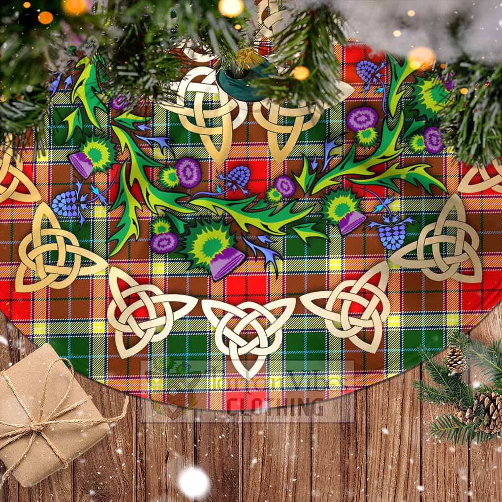 Tartan Vibes Clothing Gibson (Gibbs or Gibsone) Tartan Christmas Tree Skirt with Thistle Celtic Knot Style