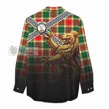 Tartan Vibes Clothing Gibson (Gibbs or Gibsone) Crest Tartan Women's Casual Shirt with Golden Lion Emblem Celtic Style