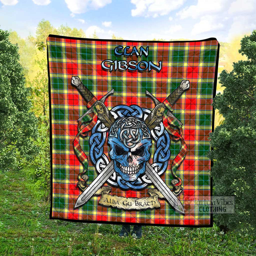 Gibson (Gibbs or Gibsone) Tartan Quilt with Celtic Skull Alba Gu Brath Style - Tartan Vibes Clothing
