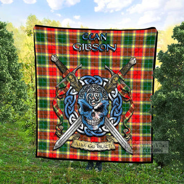 Gibson (Gibbs or Gibsone) Tartan Quilt with Celtic Skull Alba Gu Brath Style - Tartan Vibes Clothing