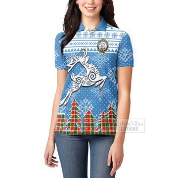 Gibson (Gibbs or Gibsone) Clan Christmas Women's Polo Shirt Celtic Reindeer Style - Tartan Vibes Clothing