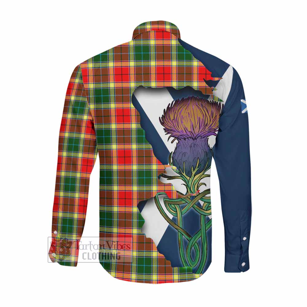 Tartan Vibes Clothing Gibson (Gibbs or Gibsone) Tartan Family Crest Long Sleeve Button Shirt Scottish Thistle Celtic Inspired