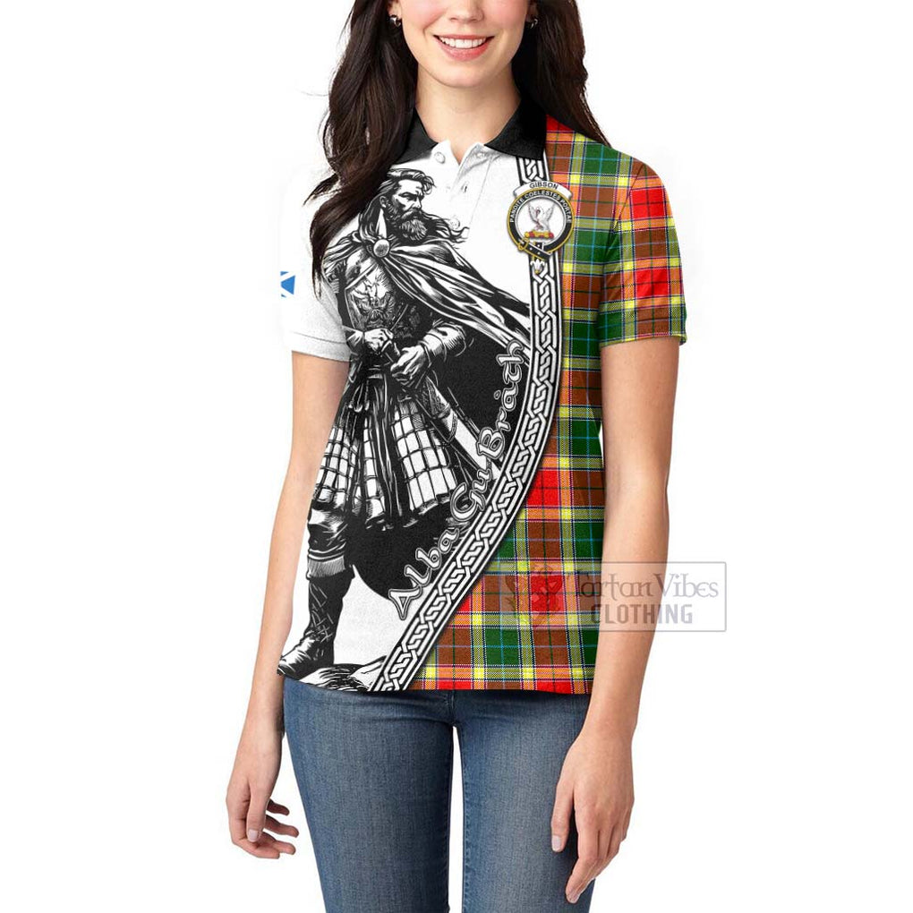 Gibson (Gibbs or Gibsone) Tartan Clan Crest Women's Polo Shirt with Highlander Warrior Celtic Style - Tartan Vibes Clothing