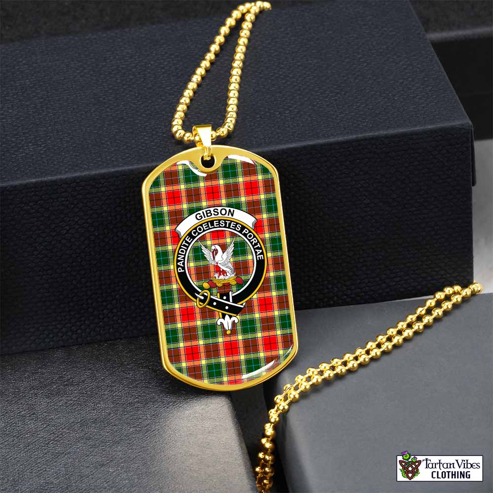 Gibson (Gibbs or Gibsone) Tartan Dog Tag Necklace with Family Crest Gold No - Tartan Vibes Clothing