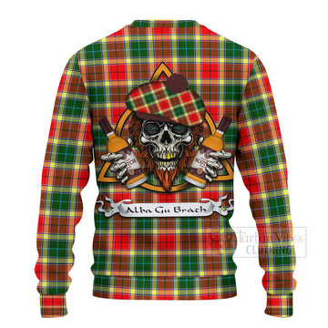 Gibson (Gibbs or Gibsone) Tartan Ugly Sweater with Family Crest and Bearded Skull Holding Bottles of Whiskey - Tartan Vibes Clothing