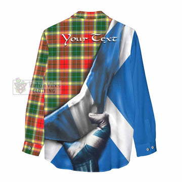 Tartan Vibes Clothing Gibson (Gibbs or Gibsone) Tartan Women's Casual Shirt with Family Crest Scotland Patriotic Style