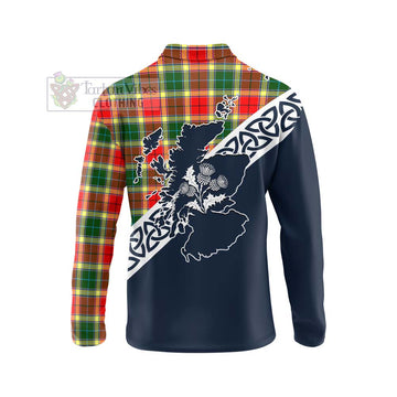 Gibson (Gibbs or Gibsone) Tartan Long Sleeve Polo Shirt Featuring Thistle and Scotland Map - Tartan Vibes Clothing