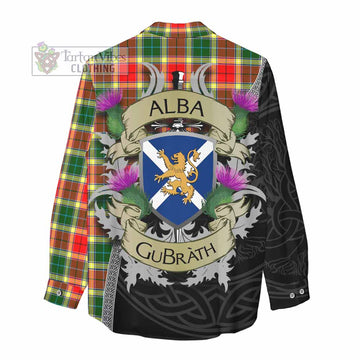 Tartan Vibes Clothing Gibson (Gibbs or Gibsone) Tartan Family Crest Women's Casual Shirt Lion Rampant Royal Thistle Shield Celtic Inspired
