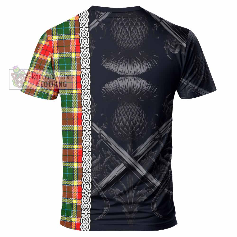 Tartan Vibes Clothing Gibson (Gibbs or Gibsone) Tartan T-Shirt with Family Crest Cross Sword Thistle Celtic Vibes
