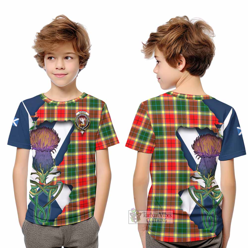 Gibson (Gibbs or Gibsone) Tartan Family Crest Kid T-Shirt Scottish Thistle Celtic Inspired - Tartan Vibes Clothing