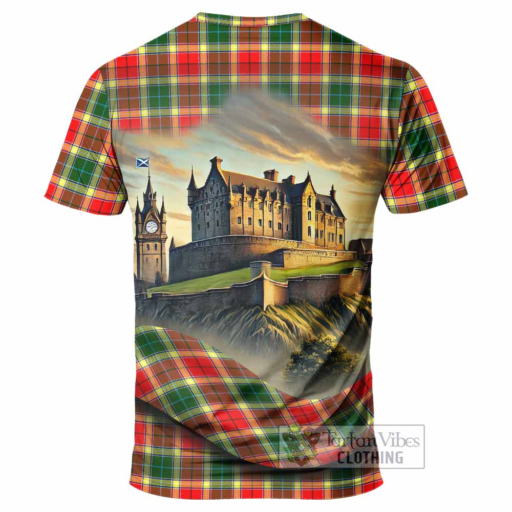 Tartan Vibes Clothing Gibson (Gibbs or Gibsone) Tartan Family Crest T-Shirt with Scottish Ancient Castle Stype