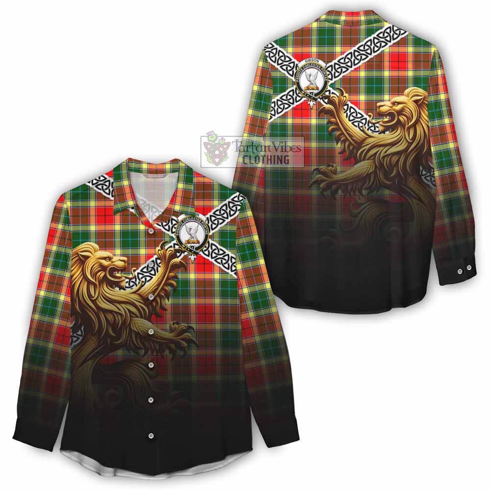 Tartan Vibes Clothing Gibson (Gibbs or Gibsone) Crest Tartan Women's Casual Shirt with Golden Lion Emblem Celtic Style