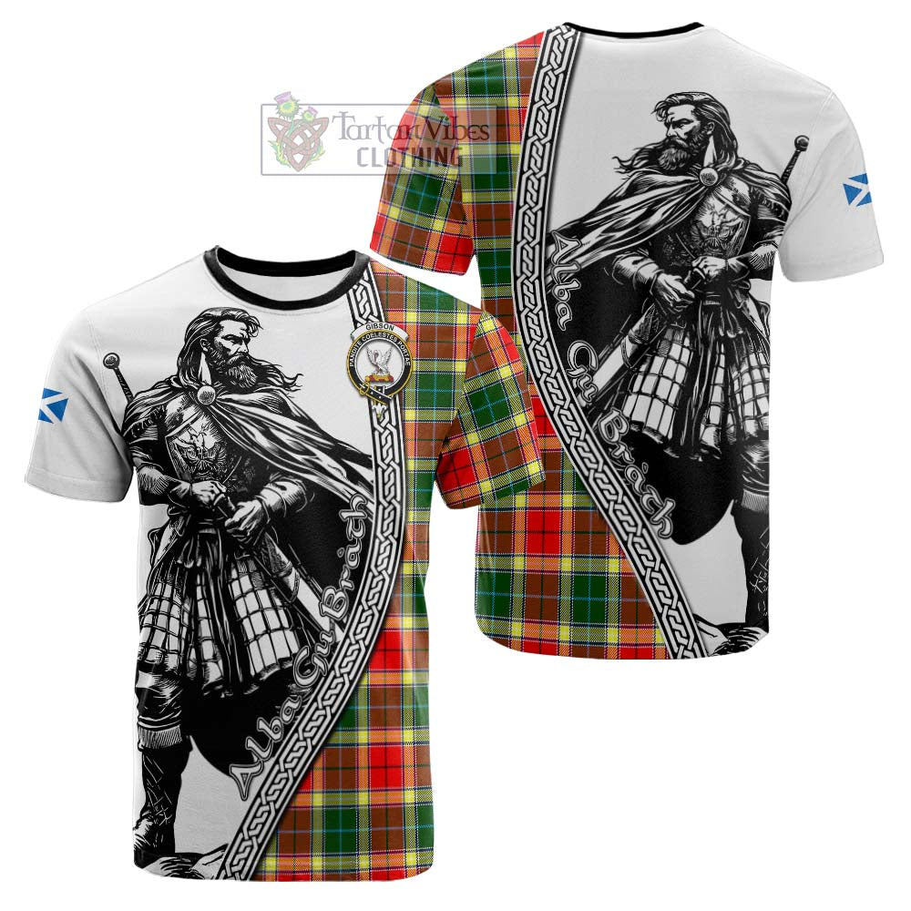 Gibson (Gibbs or Gibsone) Tartan Clan Crest Cotton T-shirt with Highlander Warrior Celtic Style - Tartan Vibes Clothing