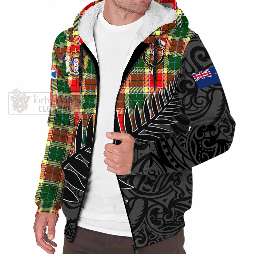 Tartan Vibes Clothing Gibson (Gibbs or Gibsone) Crest Tartan Sherpa Hoodie with New Zealand Silver Fern Half Style