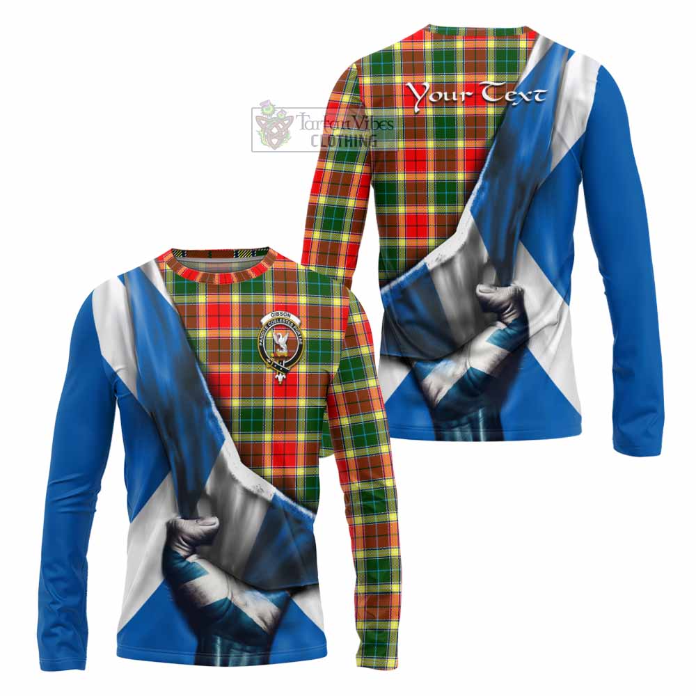 Tartan Vibes Clothing Gibson (Gibbs or Gibsone) Tartan Long Sleeve T-Shirt with Family Crest Scotland Patriotic Style