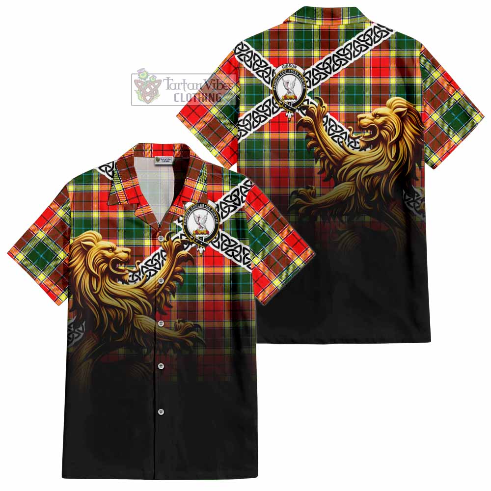 Gibson (Gibbs or Gibsone) Crest Tartan Hawaiian Shirt with Golden Lion Emblem Celtic Style - Tartan Vibes Clothing