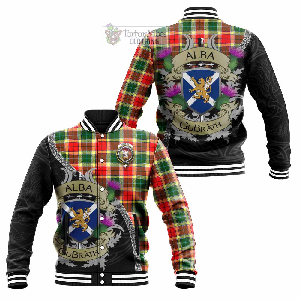 Gibson (Gibbs or Gibsone) Tartan Family Crest Baseball Jacket Lion Rampant Royal Thistle Shield Celtic Inspired - Tartan Vibes Clothing