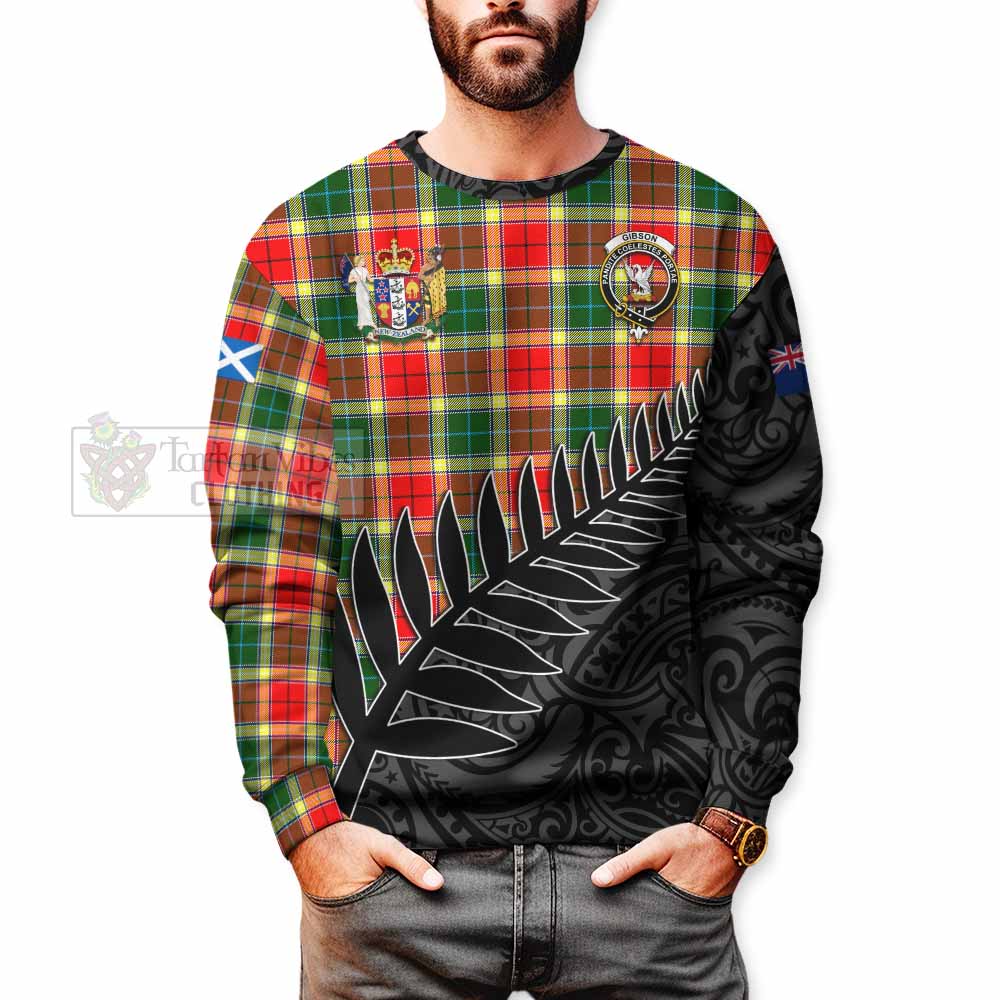 Tartan Vibes Clothing Gibson (Gibbs or Gibsone) Crest Tartan Sweatshirt with New Zealand Silver Fern Half Style