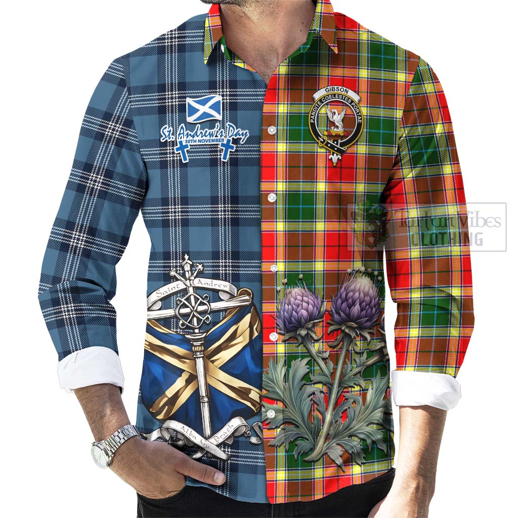Tartan Vibes Clothing Gibson (Gibbs or Gibsone) Tartan Long Sleeve Button Shirt Happy St. Andrew's Day Half Tartan Style
