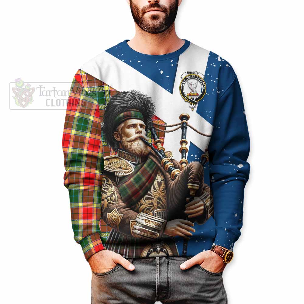 Gibson (Gibbs or Gibsone) Tartan Sweatshirt with Family Crest Scottish Bagpiper Vibes - Tartan Vibes Clothing