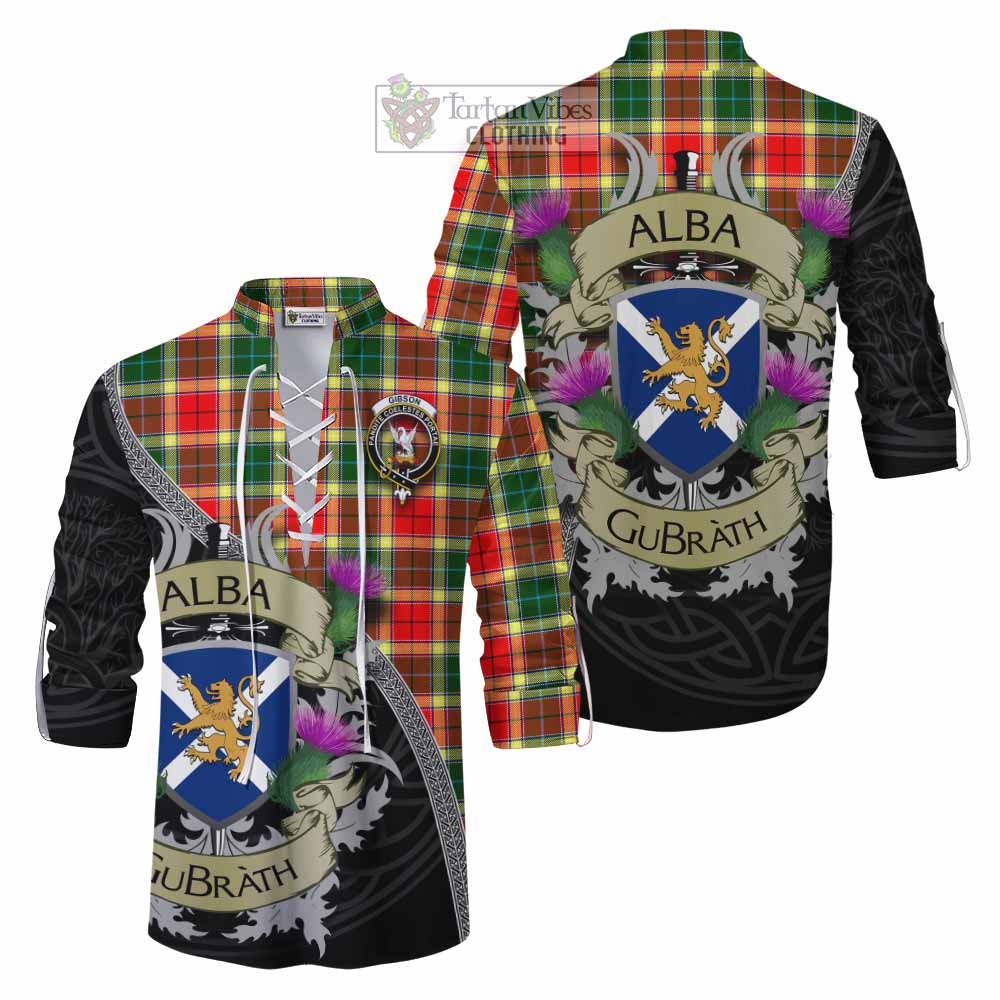 Tartan Vibes Clothing Gibson (Gibbs or Gibsone) Tartan Family Crest Ghillie Kilt Shirt Lion Rampant Royal Thistle Shield Celtic Inspired