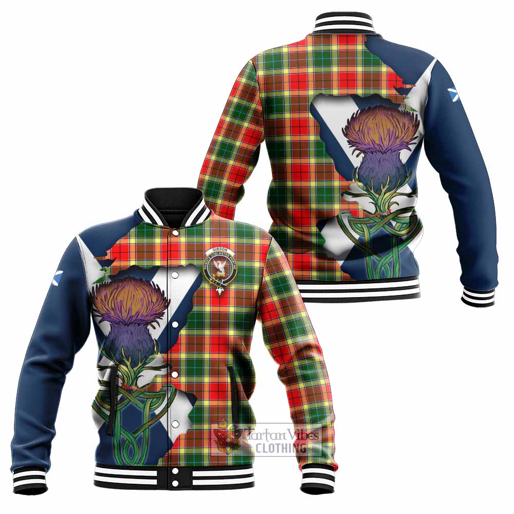 Gibson (Gibbs or Gibsone) Tartan Family Crest Baseball Jacket Scottish Thistle Celtic Inspired - Tartan Vibes Clothing