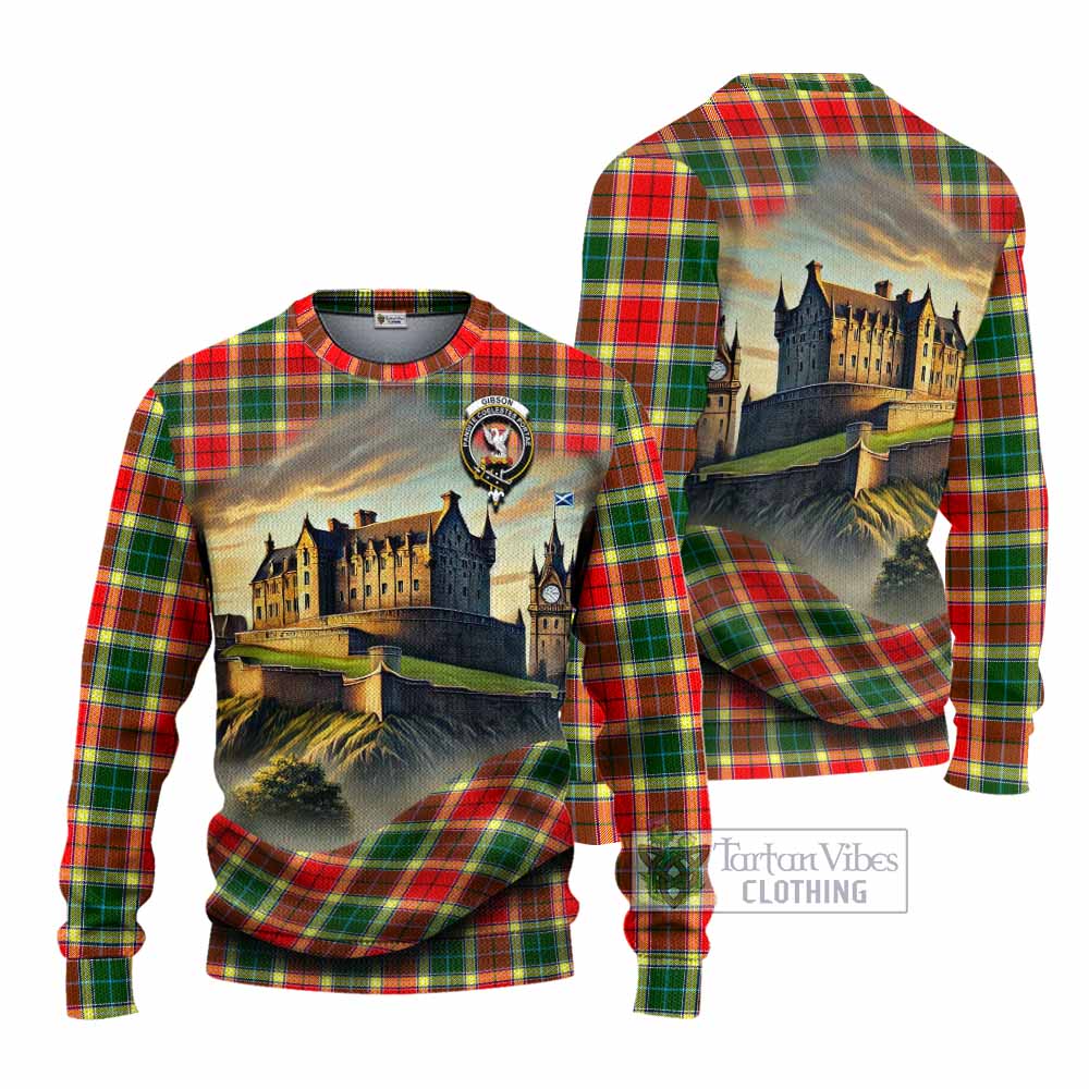 Gibson (Gibbs or Gibsone) Tartan Family Crest Knitted Sweater with Scottish Ancient Castle Style - Tartan Vibes Clothing
