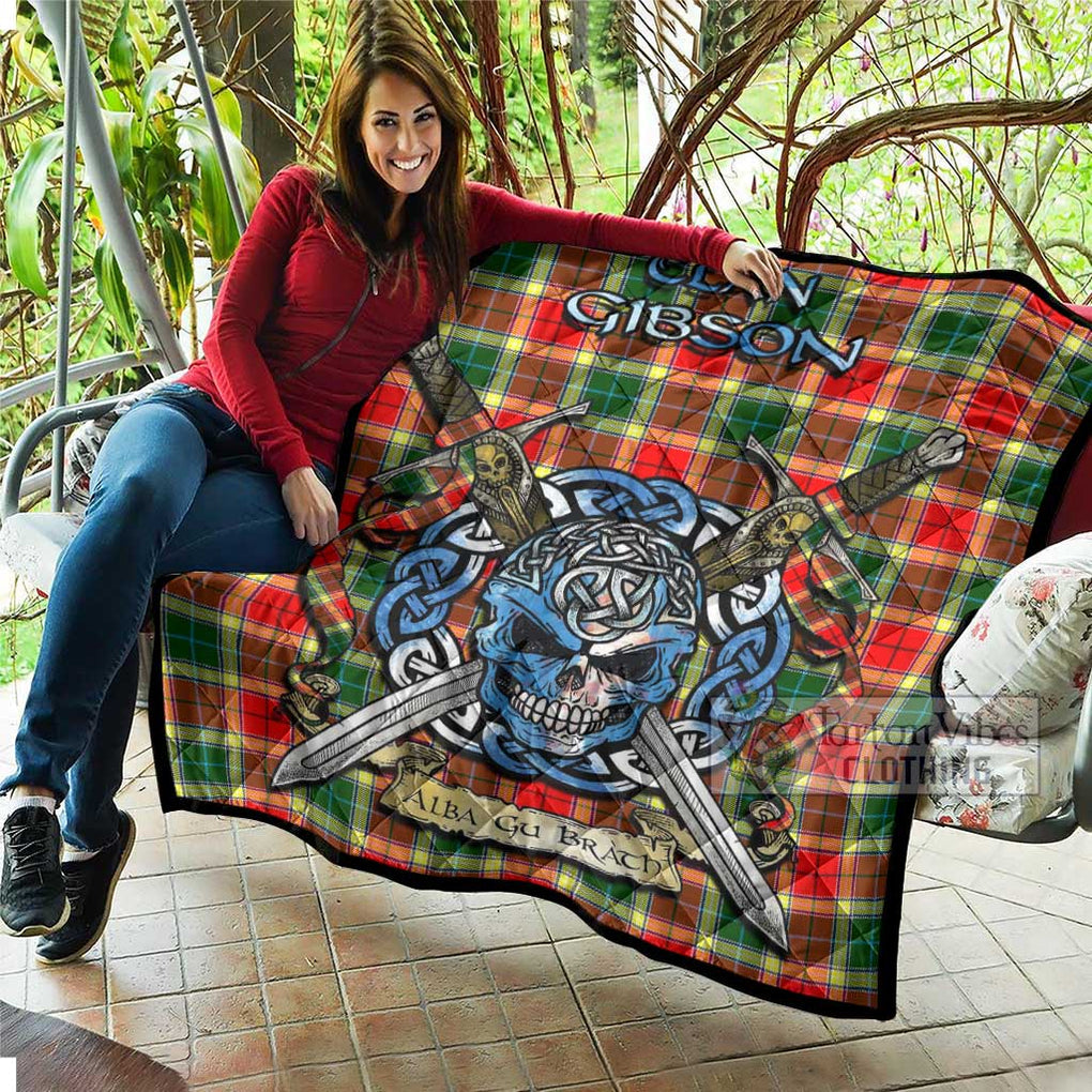 Gibson (Gibbs or Gibsone) Tartan Quilt with Celtic Skull Alba Gu Brath Style - Tartan Vibes Clothing
